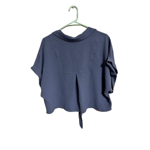 Frye Tie Front Cropped Blouse Dolman Sleeves Blue Size Small - Picture 2 of 7